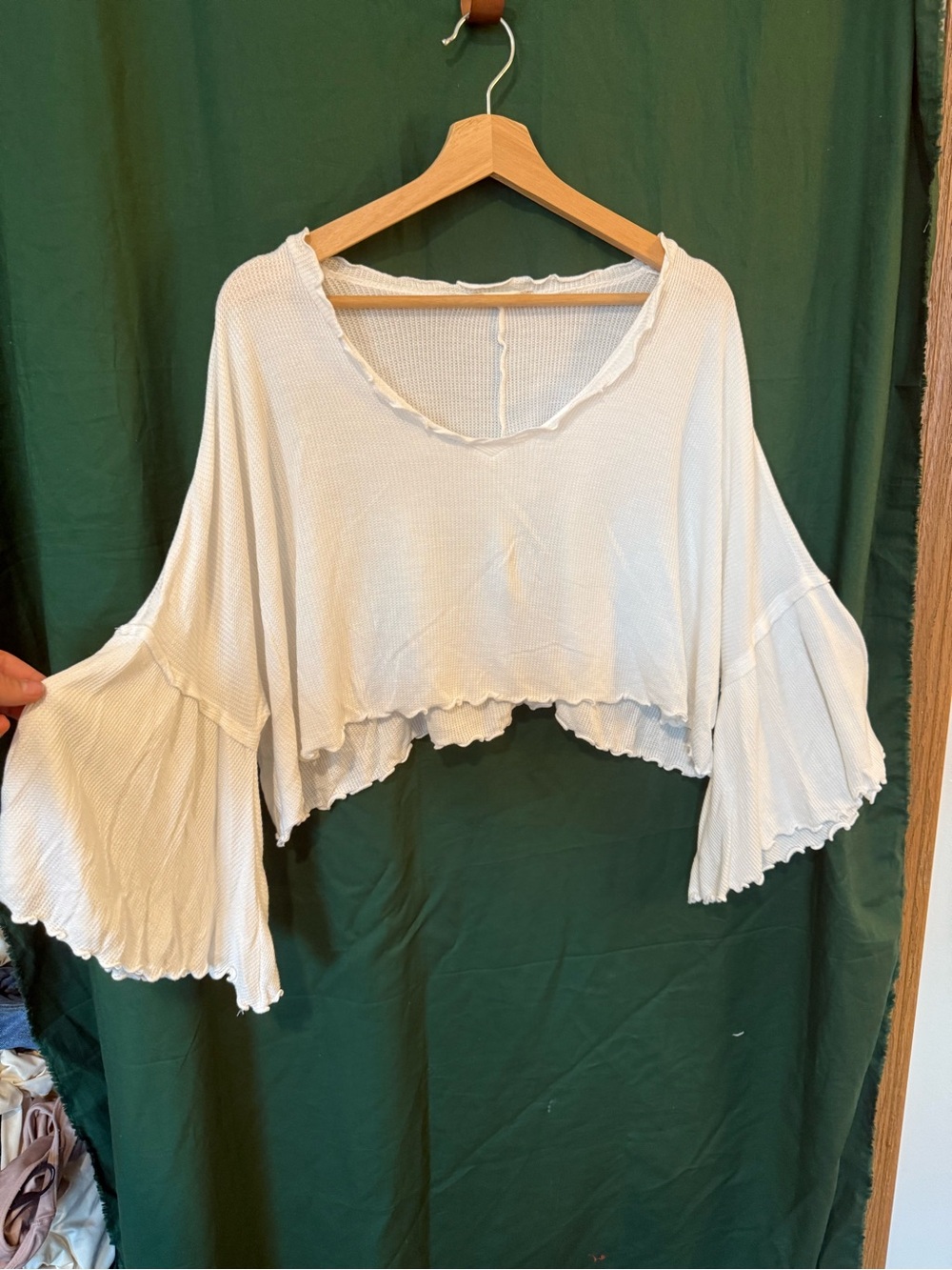 Altar'd State Cream Cropped Bell-Sleeve Top